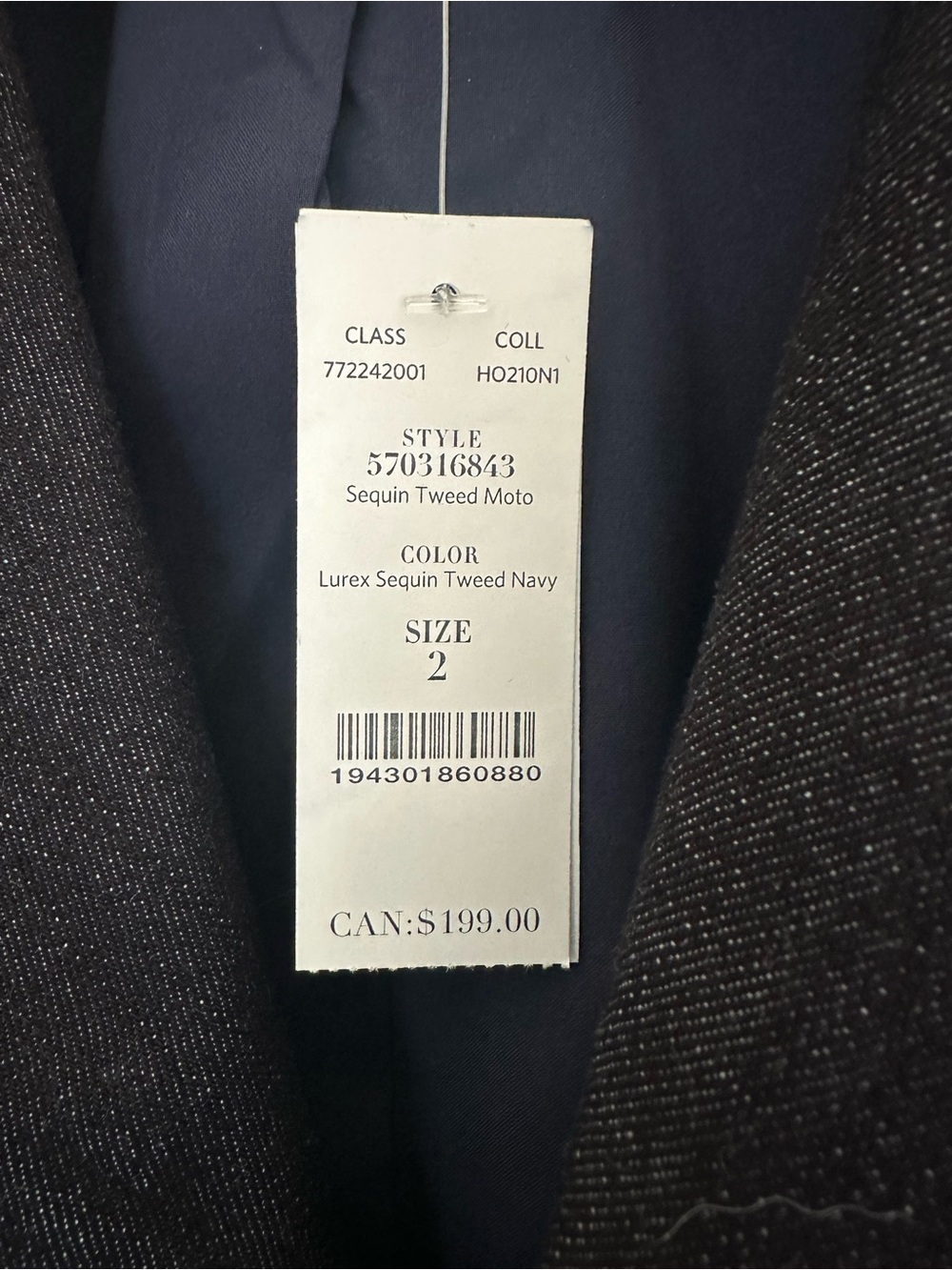 WHBM NWT Navy Sequin Tweed Moto Jacket Size 2 - Picture 6 of 7